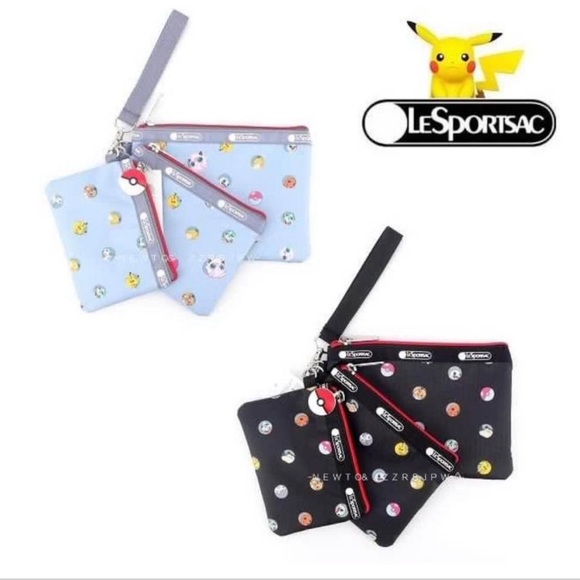 BNWT Japan LeSportsac x Pokémon Wristlet Zippered Pouch set of 3 - Picture 12 of 13